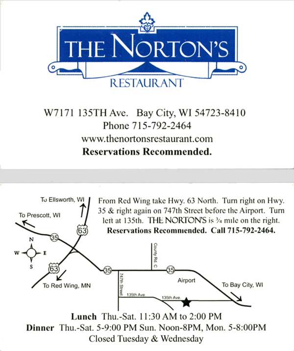 The Nortons' Restaurant Business Card