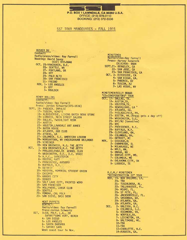 sst 1985 tour dates