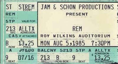 05 Aug 1985 ticket (Bob Mould REM guest